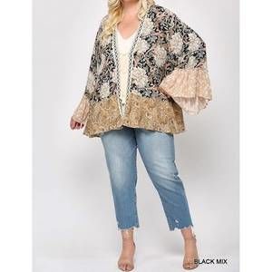 NEW GIGIO floral and paisley print mix kimono - plus in black multi